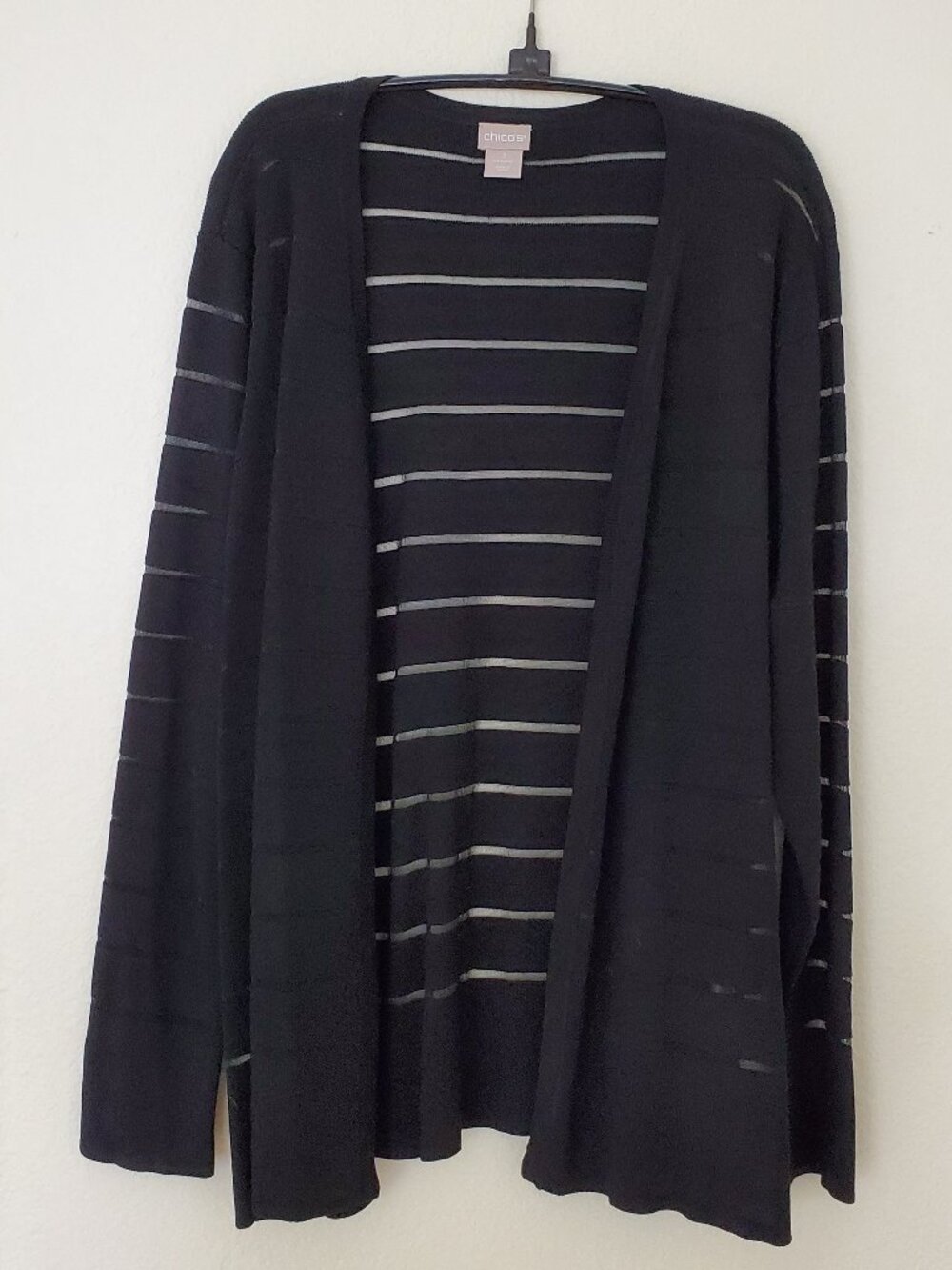 Chicos Cardigan Womens 3 XL Black Illusion Striped Fashion Sweater Open Front
